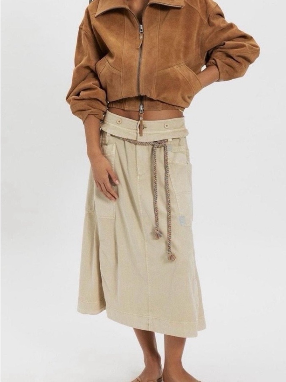 We The Free Sibyla Midi Skirt in Morning Oat Color